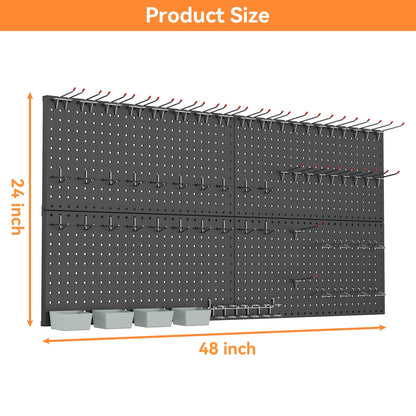 WALMANN Metal Pegboard Kit with Accessories for Wall Garage Tools Pegboard Storage System for Garage, Workbench, Shed Modular Peg Board Organizer - WoodArtSupply