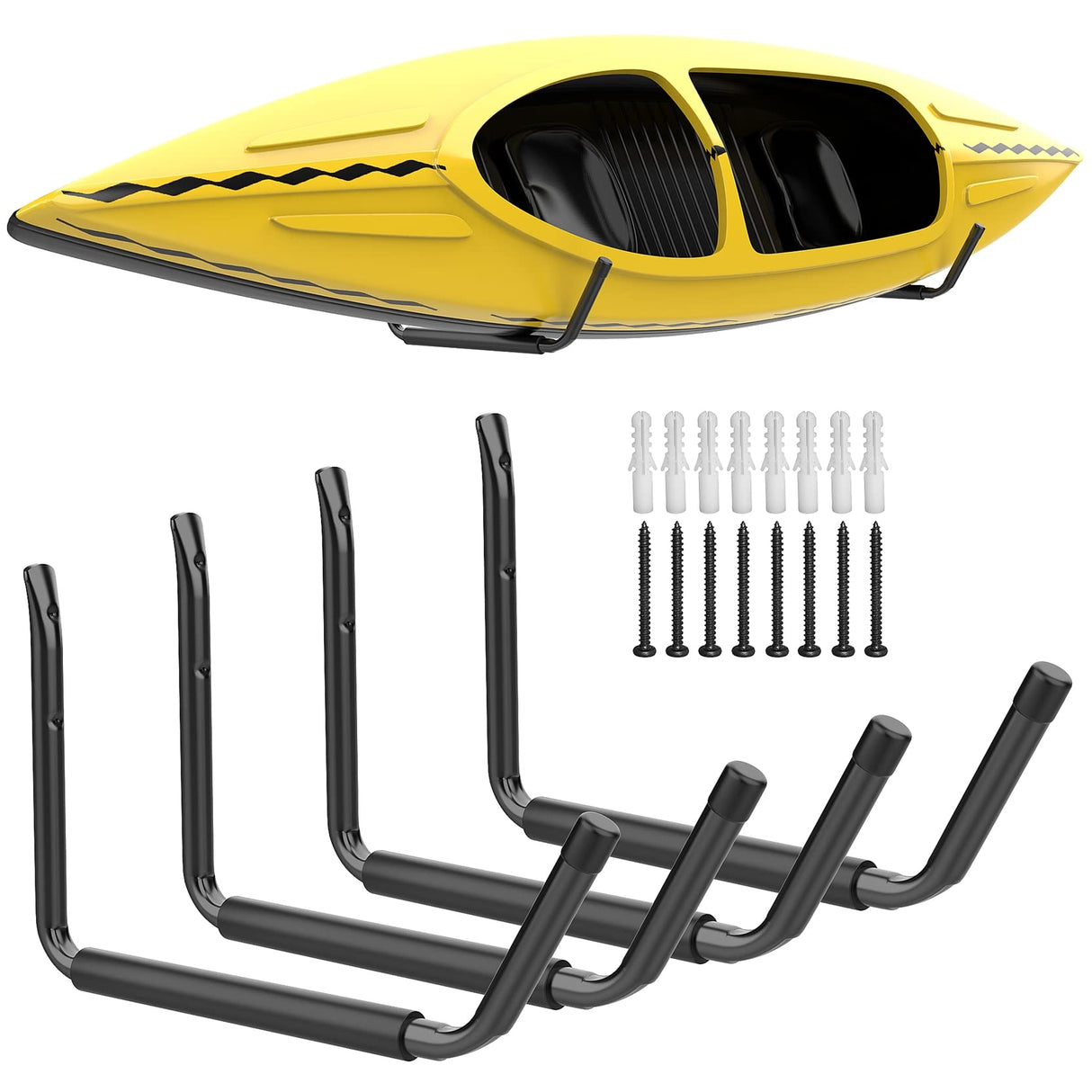 WALMANN Lightweight Kayak Storage Rack, Wall Mount Kayak Hooks for Garage Utility Storage Hangers for Canoe, Surfboard, Skiis, Snowboard, Paddle WALMANN