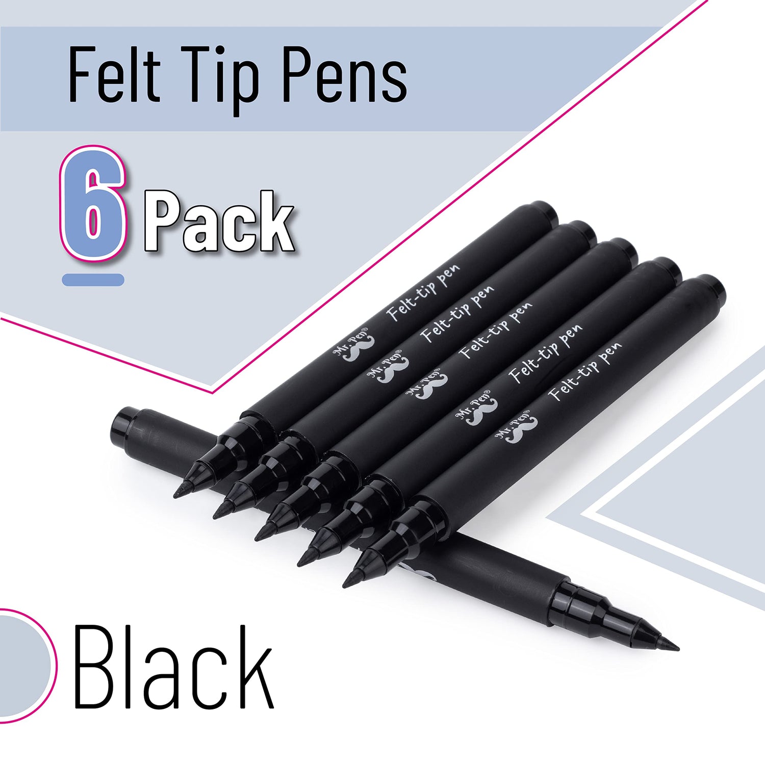Mr. Pen- Pens, Felt Tip Pens, Black Pens, Pack of 6, Fast Dry, No Smear, Fine Point Pens Black, Black Felt Tip Pens, Bible Journaling Pens, Felt Mr. Pen