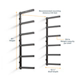 Bora Portamate Wood Organizer and Lumber Storage Metal Rack with 6-Level Wall Mount – Indoor and Outdoor Use, Black/Grey - PBR-006B Bora
