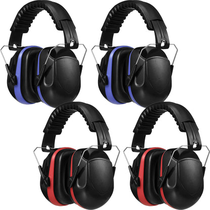 4 Pack NRR 28dB Safety Ear Muffs, Foldable Noise Reduction Safety Ear Protection Adult Noise Cancelling Earmuffs for Shooting (Red and Blue) - WoodArtSupply