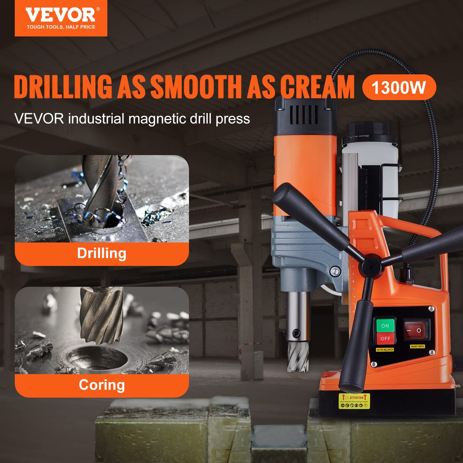 VEVOR Mag Drill Press, 1.6" Boring Diameter, 2922lbf Power Magnetic Drill with Twist Drill Chuck, 11Pcs Drill Bits, Magnetic Drill Press for Metal VEVOR