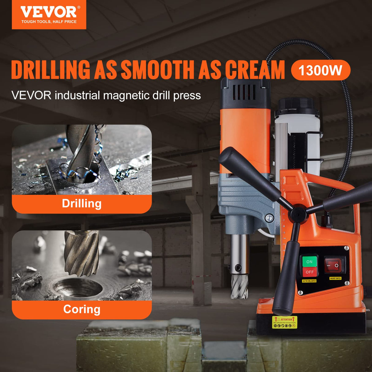 VEVOR Mag Drill Press, 1.6" Boring Diameter, 2922lbf Power Magnetic Drill with Twist Drill Chuck, 11Pcs Drill Bits, Magnetic Drill Press for Metal VEVOR