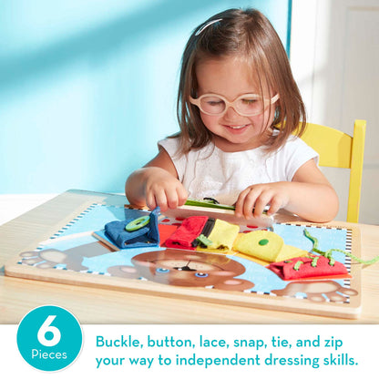 Melissa & Doug Basic Skills Puzzle Board - Wooden Educational Toy - Learn To Button Busy Board, Activity Board For Fine Motor Skills, Developmental - WoodArtSupply