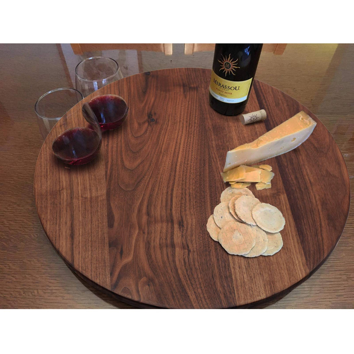 MAGIGO 18 Inches Black Walnut Wood Lazy Susan, Solid Wooden Round Kitchen Turntable Rotating Tray MAGIGO