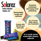 SOLAREZ UV Cure Epoxy Ding Repair Weenie Travel Kit (0.5 oz Tube) - SUP/Surfboard Repair - Fast Solar Cure Clear Resin w 60/240 Grit Sand Block w SOLAREZ