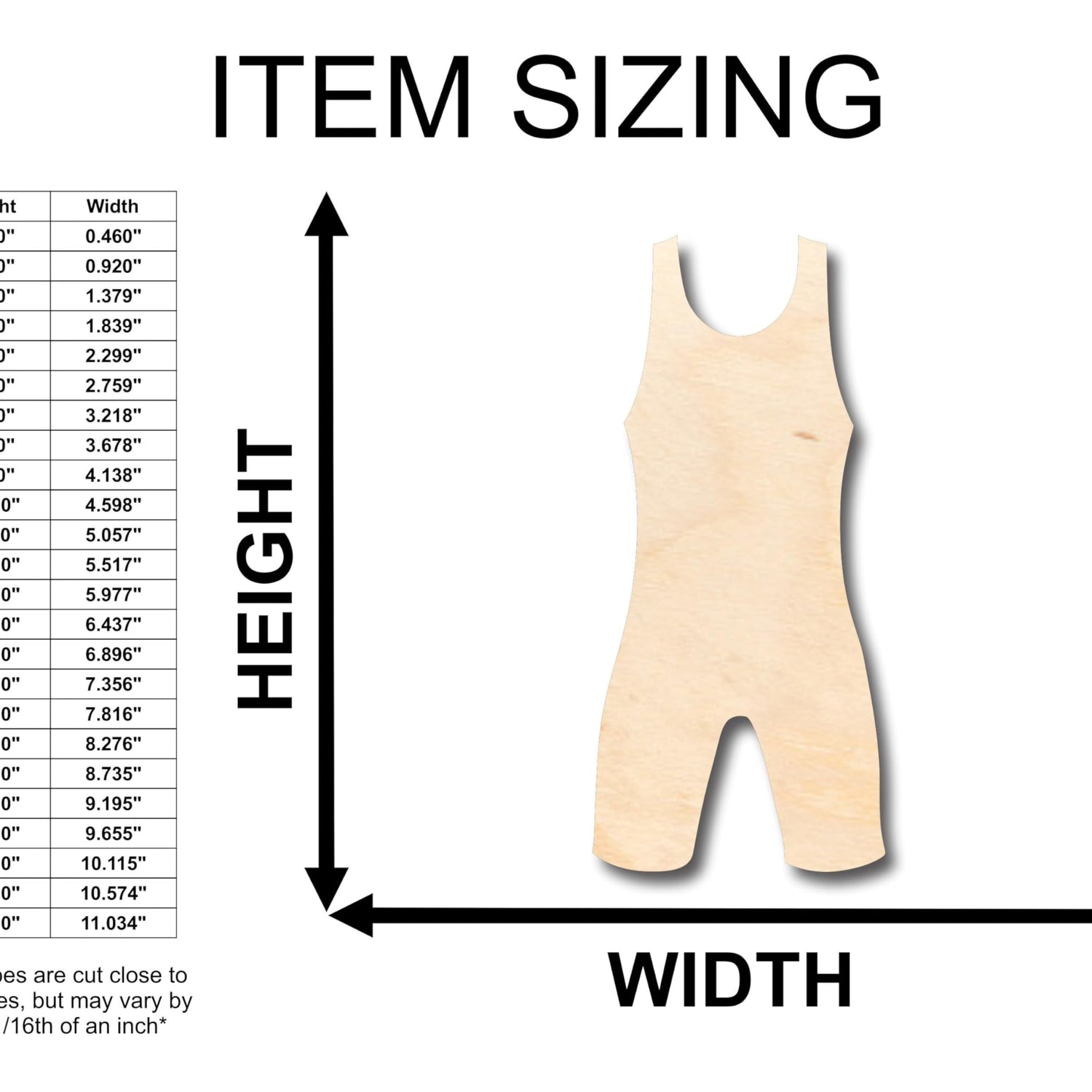 Unfinished Wood Wrestling Uniform Shape - Craft - up to 36" DIY 5" / 1/8" 24 Hour Crafts