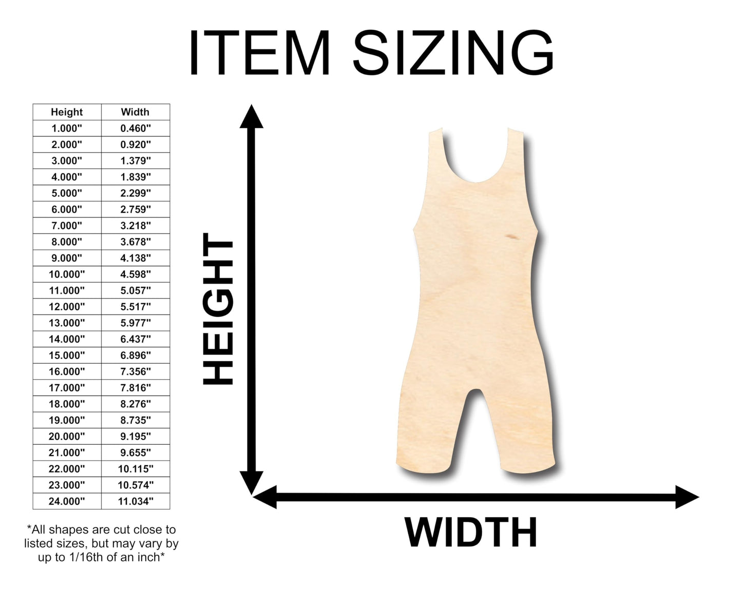 Unfinished Wood Wrestling Uniform Shape - Craft - up to 36" DIY 5" / 1/8" - WoodArtSupply