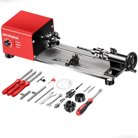 ArtyMaster Mini Lathe, WM101A-Plus Mini Wood Lathe Machine, 24VDC 96W Power Lathe, Small Benchtop Lathe with Wood Turning Lathe Tools Kits, ArtyMaster