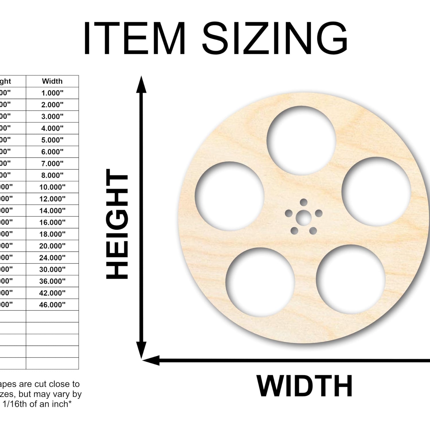 Unfinished Wood Film Reel Shape | Craft Cutout | up to 24" DIY 10" / 1/4" 24 Hour Crafts