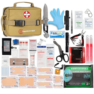 Surviveware Survival First Aid Kit - Emergency Preparedness at Home, Car, Office, Hiking, Camping & Outdoors Activities - 180 pcs Medical Supplies