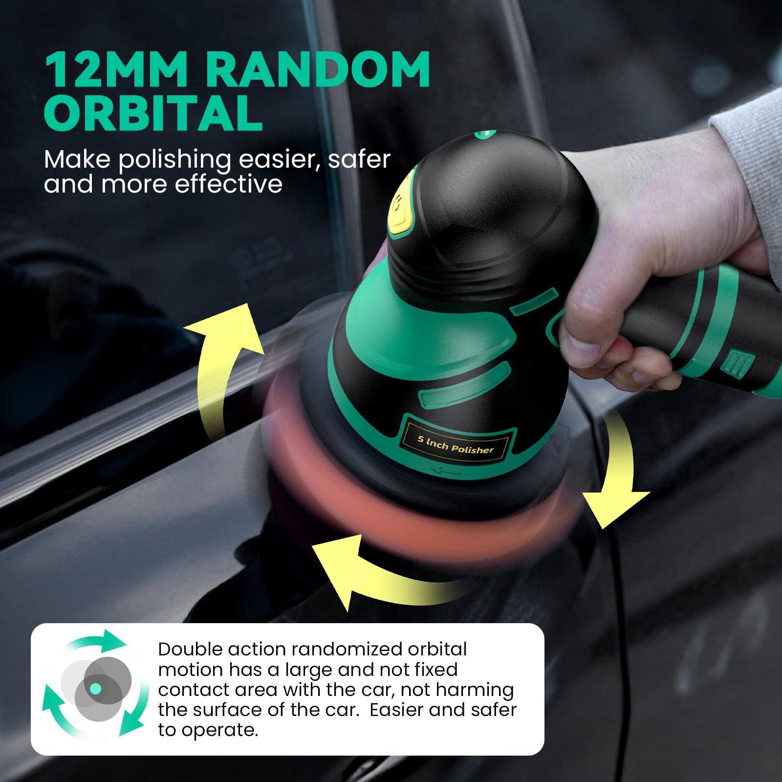 LULYDAY Cordless Buffer Polisher, 5 inch Car Buffer Polisher with 12mm Random Orbital, w/ 2 X 2.0Ah Batteries, 7 Variable Speed Dual Action Buffer - WoodArtSupply