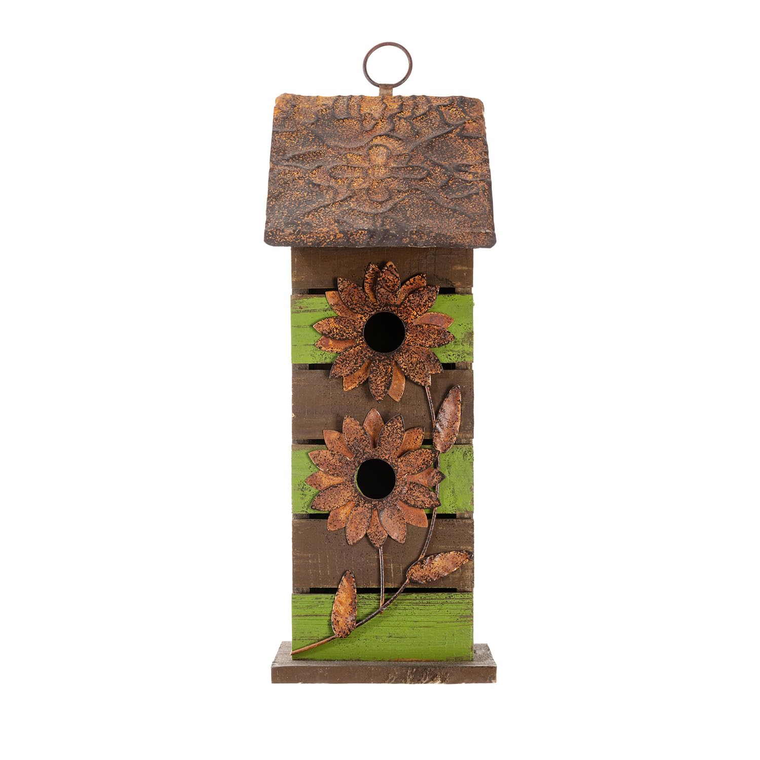 Glitzhome 14.5" H Wooden Garden Bird House Hanging Two-Tiered Distressed with Flowers Decorative Birdhouse glitzhome