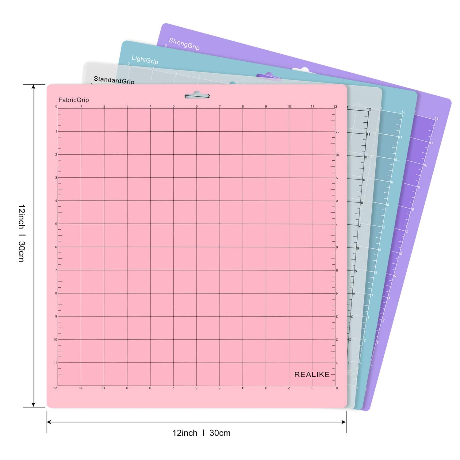 REALIKE Cutting Mat for Cricut Maker 3/Maker/Explore 3/Air 2/Air/One (12x12 inch,4 Mats, StandardGrip/LightGrip/StrongGrip/FabricGrip) Variety REALIKE