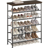 SUOERNUO Shoe Rack Organizer 6 Tier for Closet Entryway Free Standing Metal Storage Shoe Shelf with MDF Top Board，Black SUOERNUO
