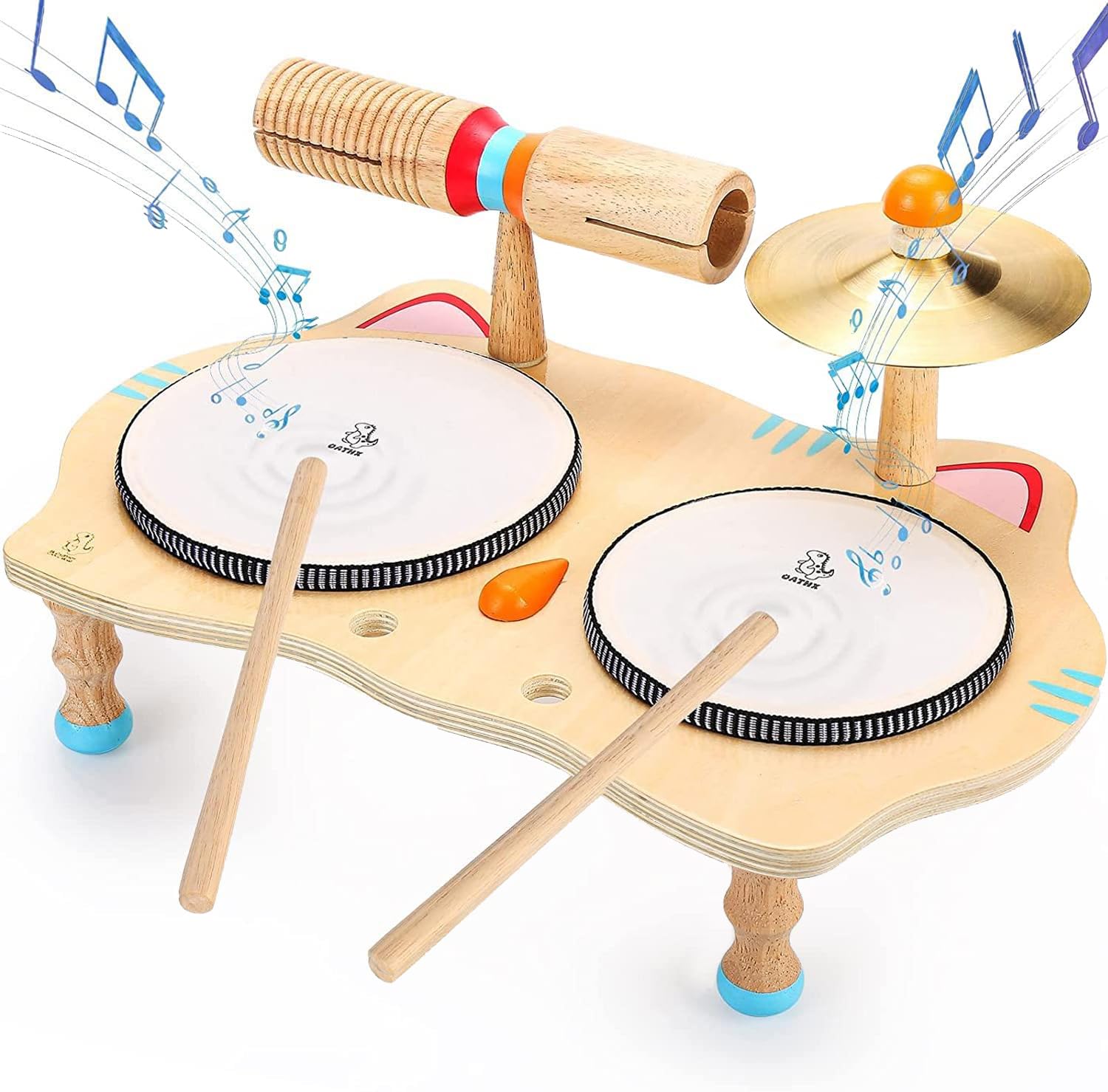 oathx Kids Drum Set All in One Montessori Musical Instruments Set Toddler Toys Natural Wooden Music Kit Baby Sensory Toys Months Birthday Gifts for - WoodArtSupply