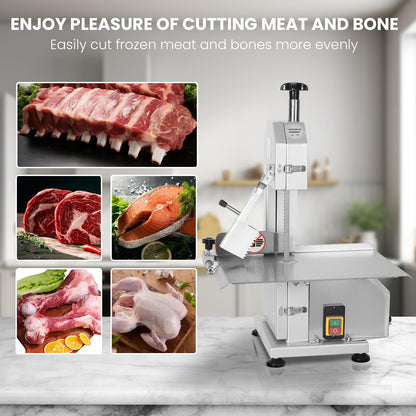 750W Electric Bone Saw Machine, Meat Bandsaw for Butchering, Thickness Range 0.8-4.3 Inch, 20x13 Inch Table Sawing for Cutting Chops, Frozen Meat,
