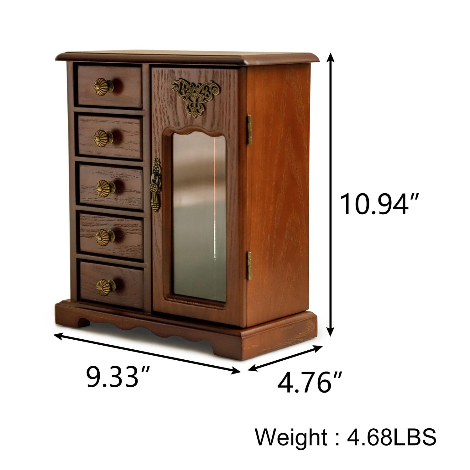 Kendal Wooden Jewelry Box for Women, Solid Jewelry Organizer With 5 Drawer, Jewelry Holder Organizer, Wood Jewelry Case with Butterfly Pattern & Kendal