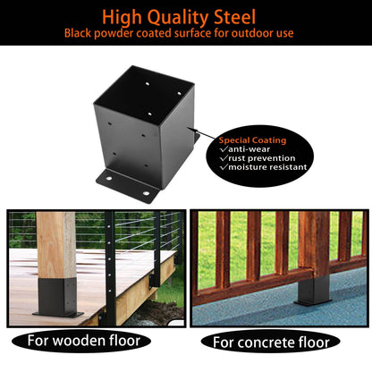 YVHFWOY 4x4 Post Base ，Railing Post Brackets(Inner Size 3.6"x3.6")，Black Powder Coated Heavy Thick Steel Fence Post Anchor for Deck Porch Handrail