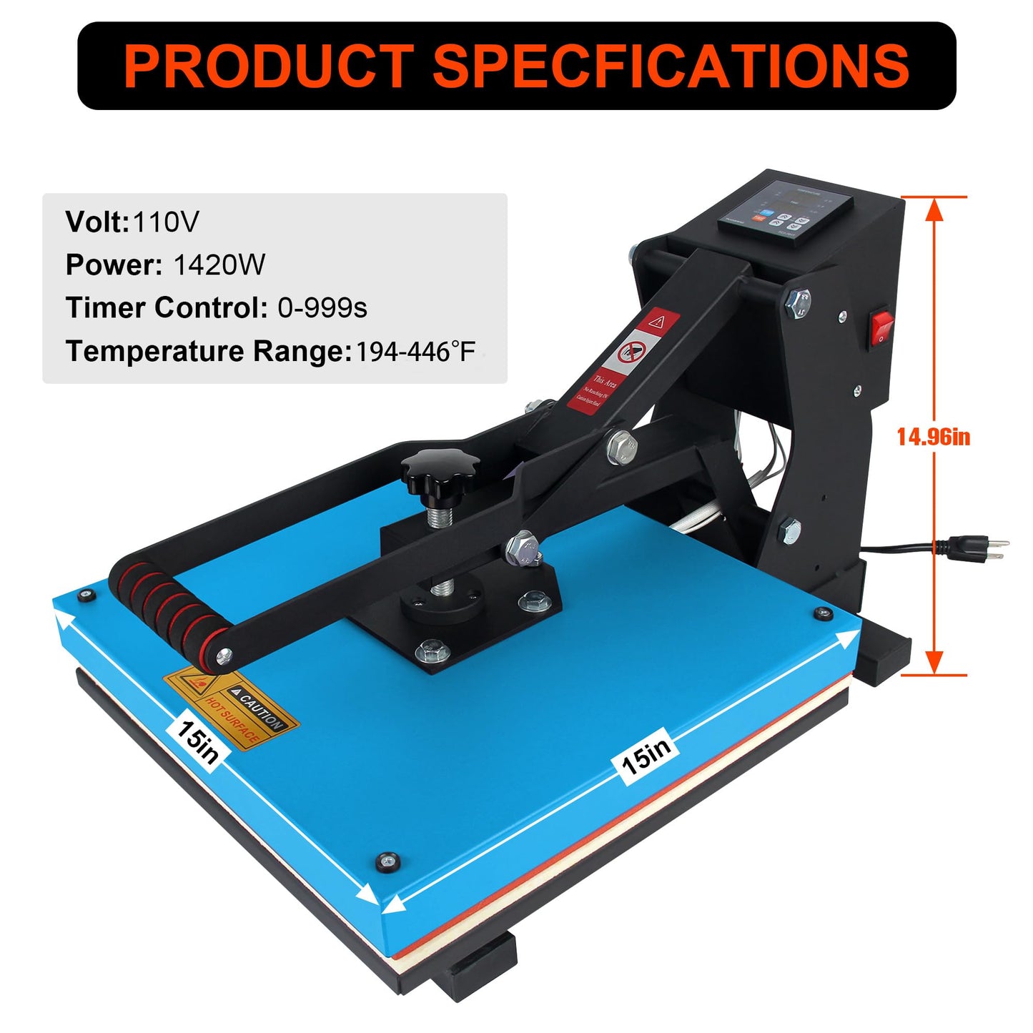 Heat Press Machine with Slide Out Drawer 15x15 Inch for T-Shirt with Digital Control Panel Industrial Sublimation Printer High Precision Hot Press - WoodArtSupply