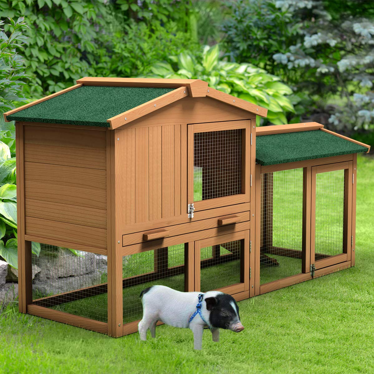 Tangkula Large Chicken Coop, 58‘’ Wooden Hen House Outdoor Backyard Garden Bunny Rabbit Hutch with Ventilation Door, Removable Tray & Ramp Chicken - WoodArtSupply