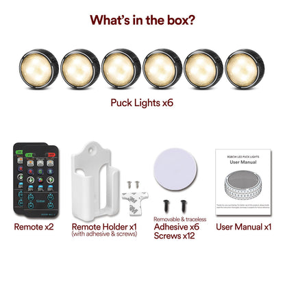 LED Puck Lights with Remote Control, Battery Operated Wireless Closet Lights, Under Cabinet Lighting Stick on Tap Push Lights, Color Changing Under - WoodArtSupply