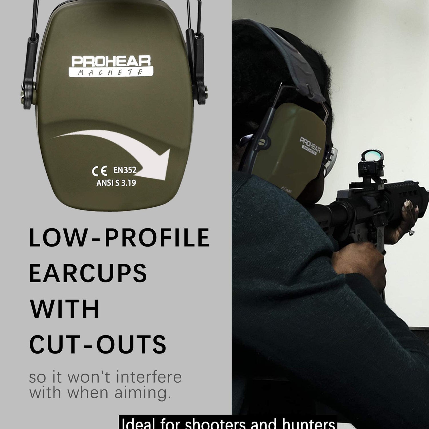 PROHEAR 016 Shooting Ear Protection Earmuffs 2 Pack, NRR 26dB for Gun Range, Hunting -Black and Green PROHEAR