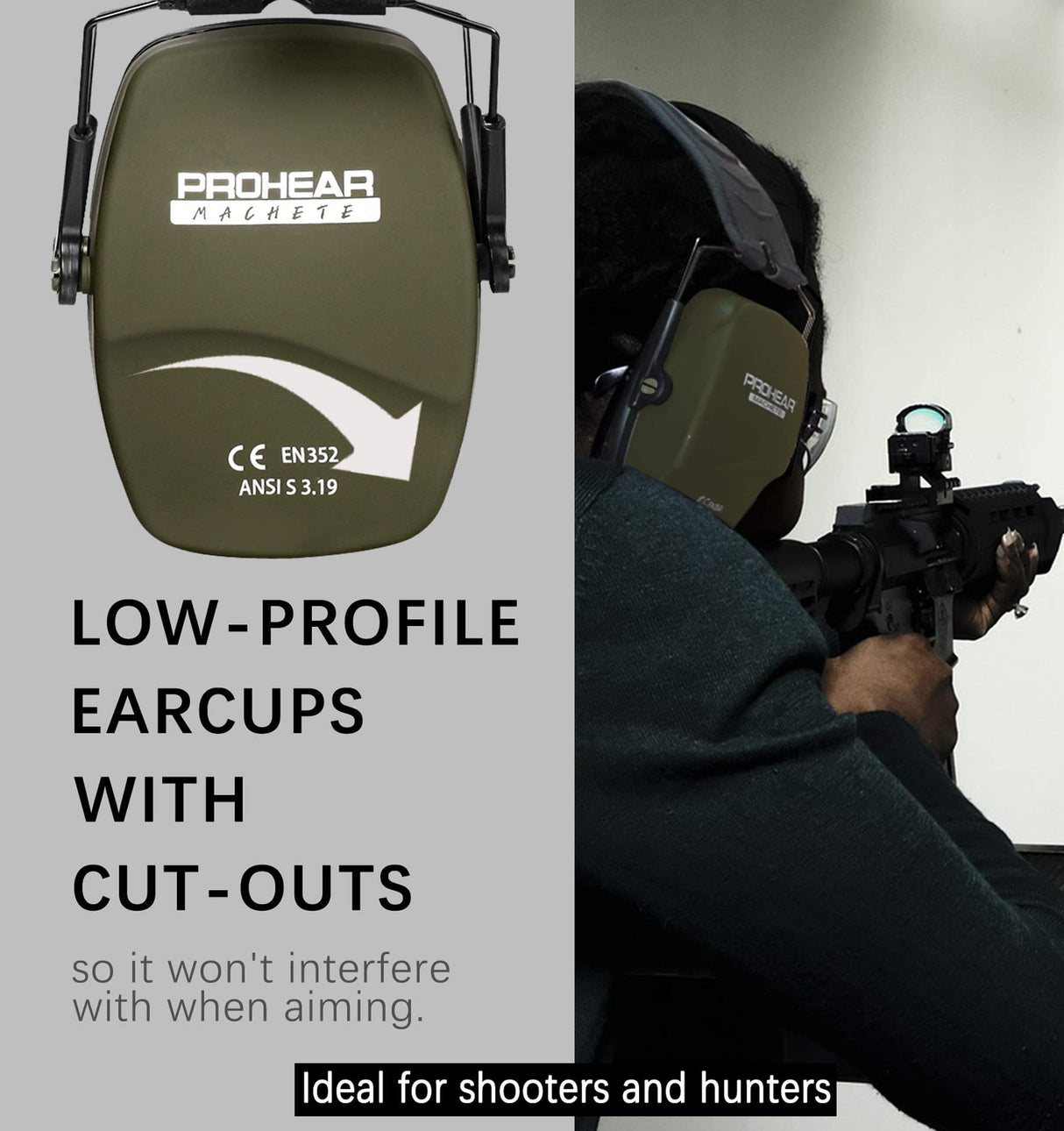 PROHEAR 016 Shooting Ear Protection Earmuffs 2 Pack, NRR 26dB for Gun Range, Hunting -Black and Green PROHEAR