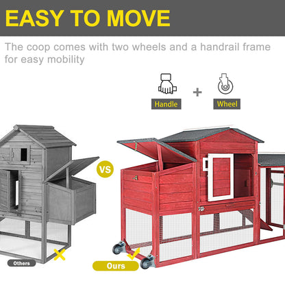 Ketive Chicken Coop Large Wooden Chicken Tractor with Wheels Waterproof Outdoor Hen House Poultry Cage Back Yard Chicken Coops with Run, Laying Boxes - WoodArtSupply