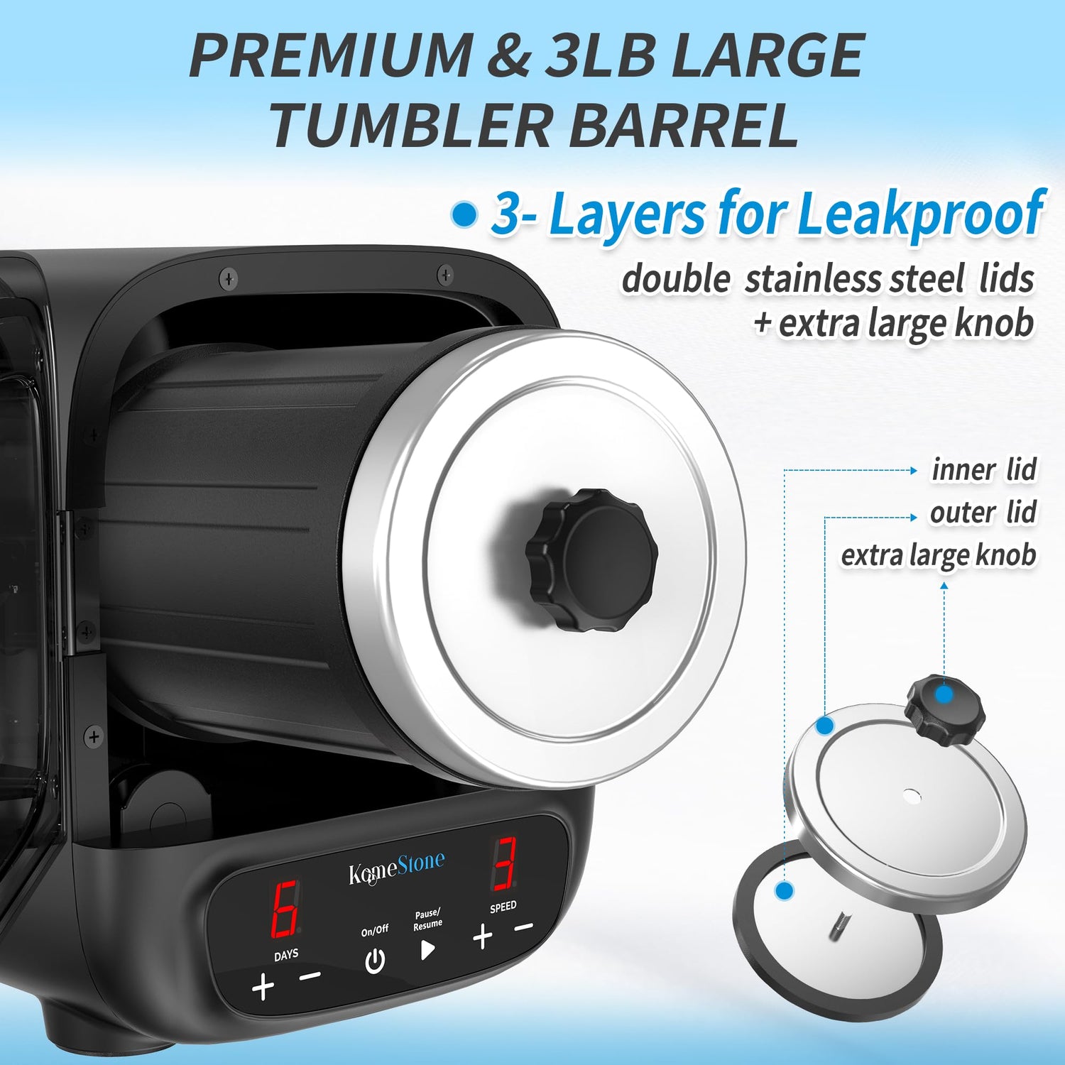 KomeStone K2 Elite Professional Rock Tumbler Kit, Ultra Quiet & Cutting Edge Brushless Motor Rock Polisher for Adults & Rock Collector, KomeStone