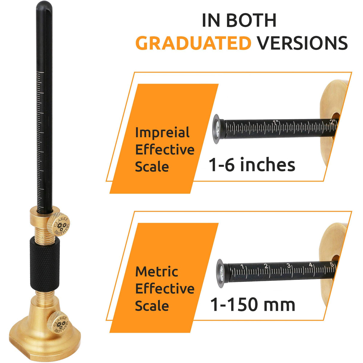 Wheel Marking Gauge Kit - 2 Extra Cutter Wheels, Roll Stop Head, Micro Adjuster, Metric Imperial Ruler, 7'' Brass Marker Tool for Woodwork Clarke Brothers