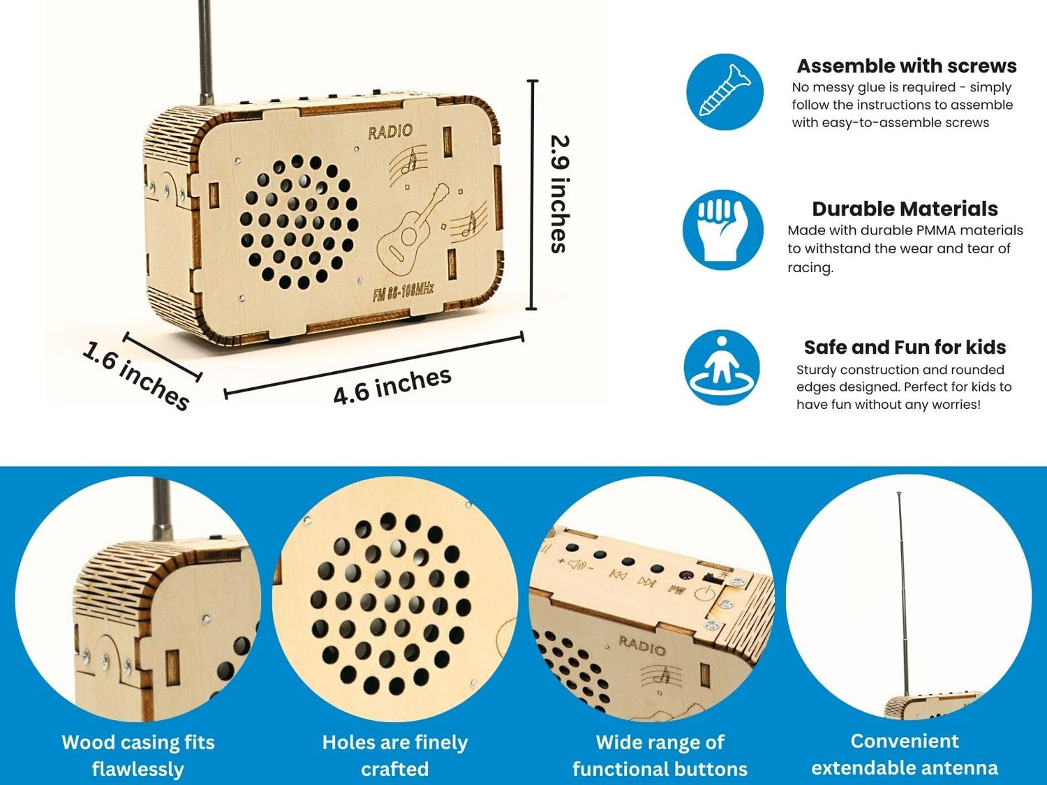 Pica Toys Wooden FM Radio Kit FM 88-108MHz - Science Experiment and Educational Project STEM Kit Pica Toys