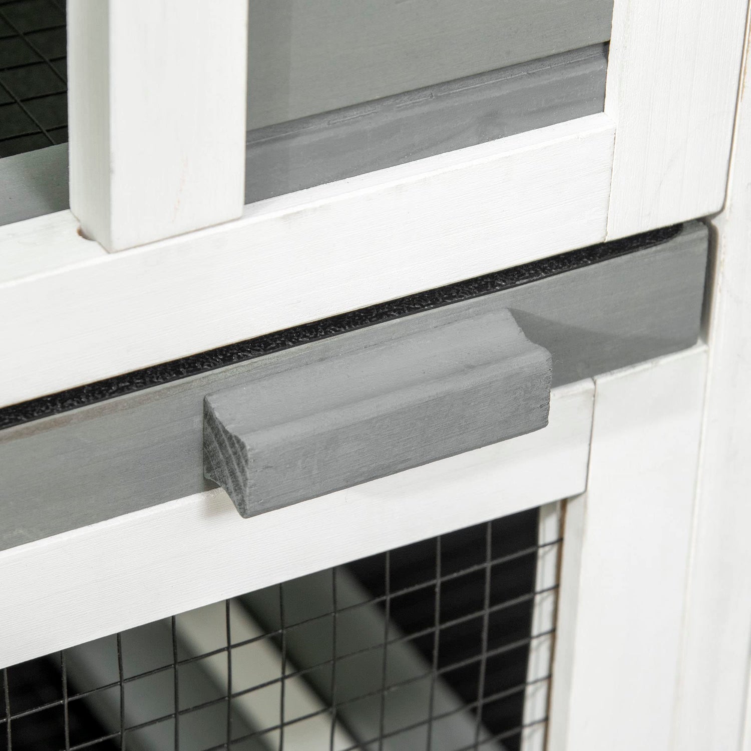 PawHut Indoor Rabbit Hutch, Three Story Wooden Rabbit Cage Bunny Hutch with Runs, Wheels, Waterproof Roof and Removable Trays, Gray PawHut