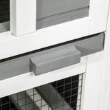 PawHut Indoor Rabbit Hutch, Three Story Wooden Rabbit Cage Bunny Hutch with Runs, Wheels, Waterproof Roof and Removable Trays, Gray PawHut