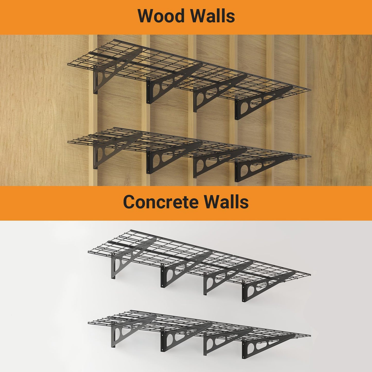 eShelf 2x6 ft Garage Shelving, 2-Pack Wall-Mounted Shelves for Garage, Kitchen, Pantry Storage, 800 lbs Total Load Capacity Gargae Wall Shelving, - WoodArtSupply