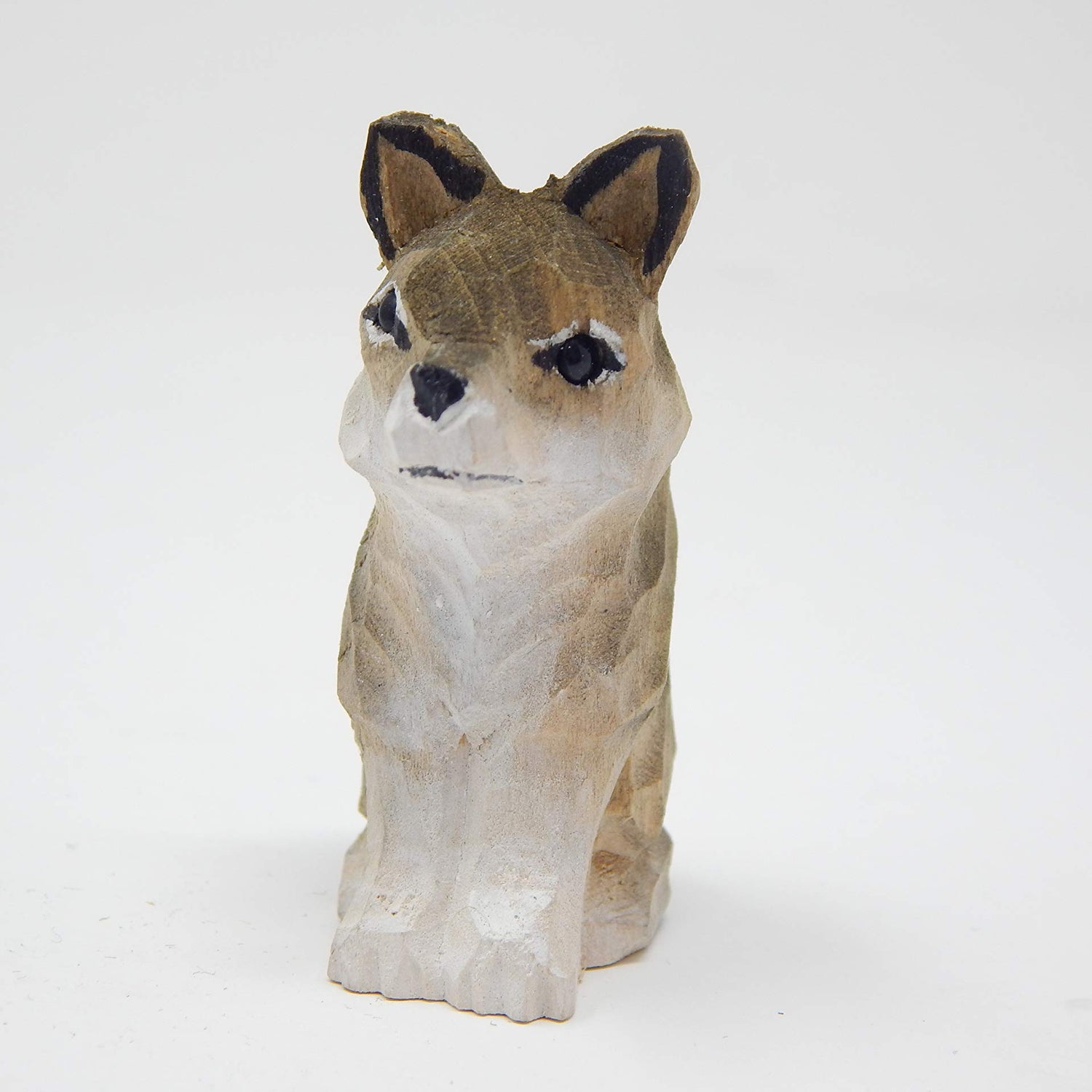 Gray Wolf - Small 2" Wood Art Figurine - Handmade USA - Unique Original Art Carving Work - Decoration, Miniature Animals Selsela