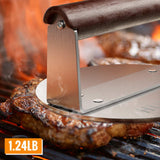 HULISEN Stainless Steel Burger Press, Heavy Weight Smashed Burger Press, Grill Press with Heat Resistant Wood Handle, 6 Inch Burger Smasher, BBQ HULISEN