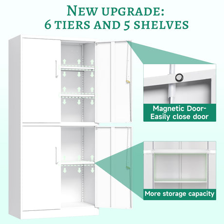 Letaya Metal Storage Cabinet with Lock Door, Adjustable Shelf Steel Cabinets for Office, Home,Pantry,Kitchen,Garage Utility Cabinet (4 Door-White) Letaya