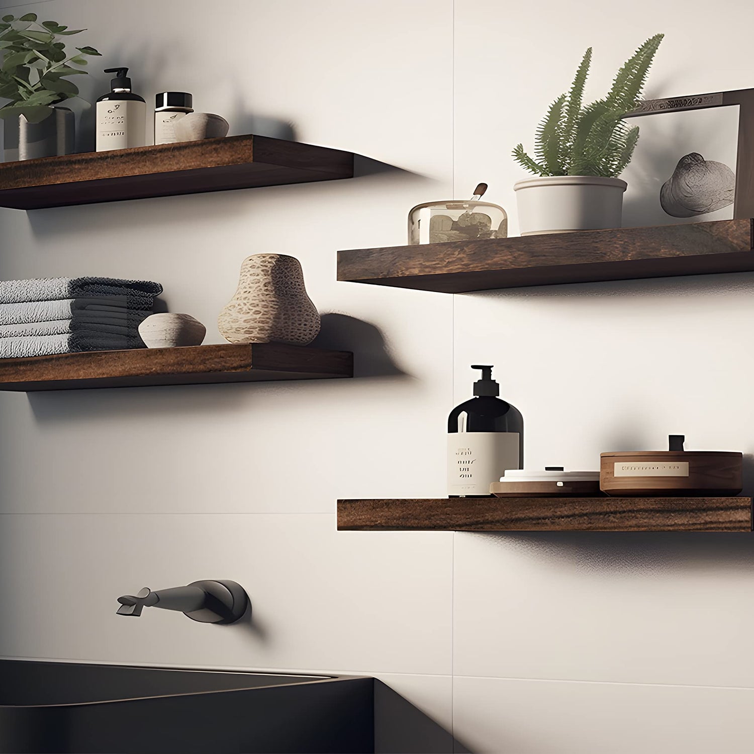 IKJZIZP Rustic Farmhouse Floating Shelves for Wall Decor Storage Wood Wooden Wall Shelves for Bedroom Bathroom Kitchen Living Room - Brown Set of 4 IKJZIZP