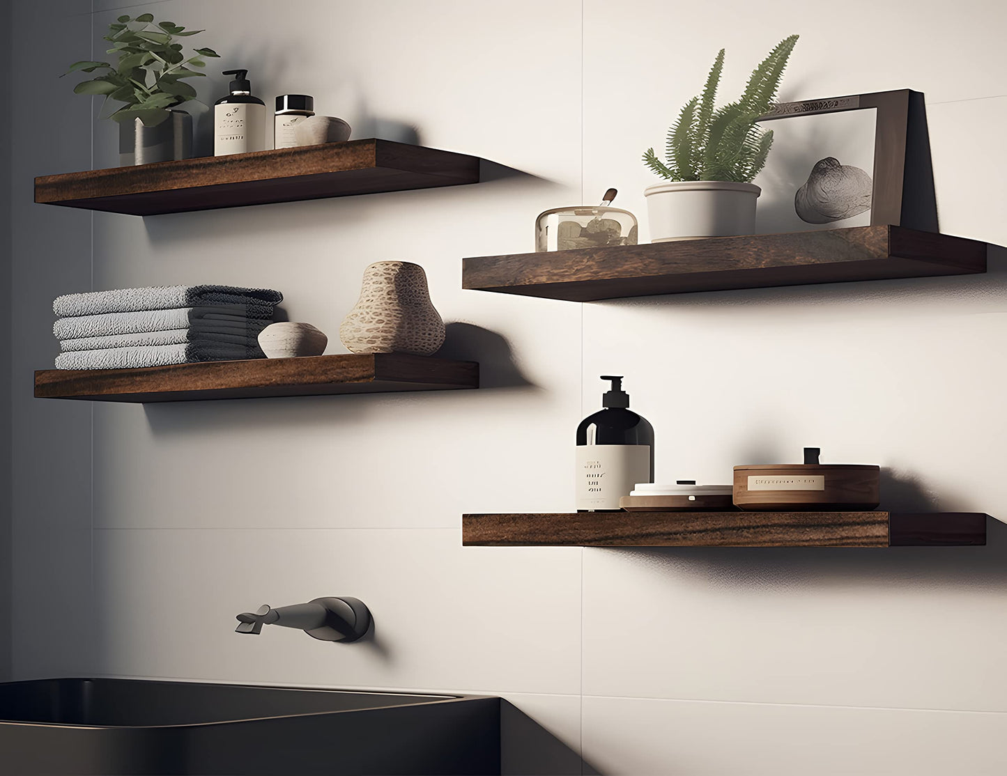 IKJZIZP Rustic Farmhouse Floating Shelves for Wall Decor Storage Wood Wooden Wall Shelves for Bedroom Bathroom Kitchen Living Room - Brown Set of 4 - WoodArtSupply