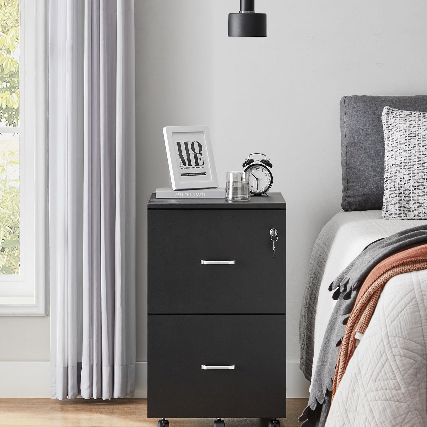 VASAGLE 2-Drawer File Cabinet, Locking Wood Filing Cabinet for Home Office, Small Rolling File Cabinet, Printer Stand, for A4, Letter-Size Files, VASAGLE