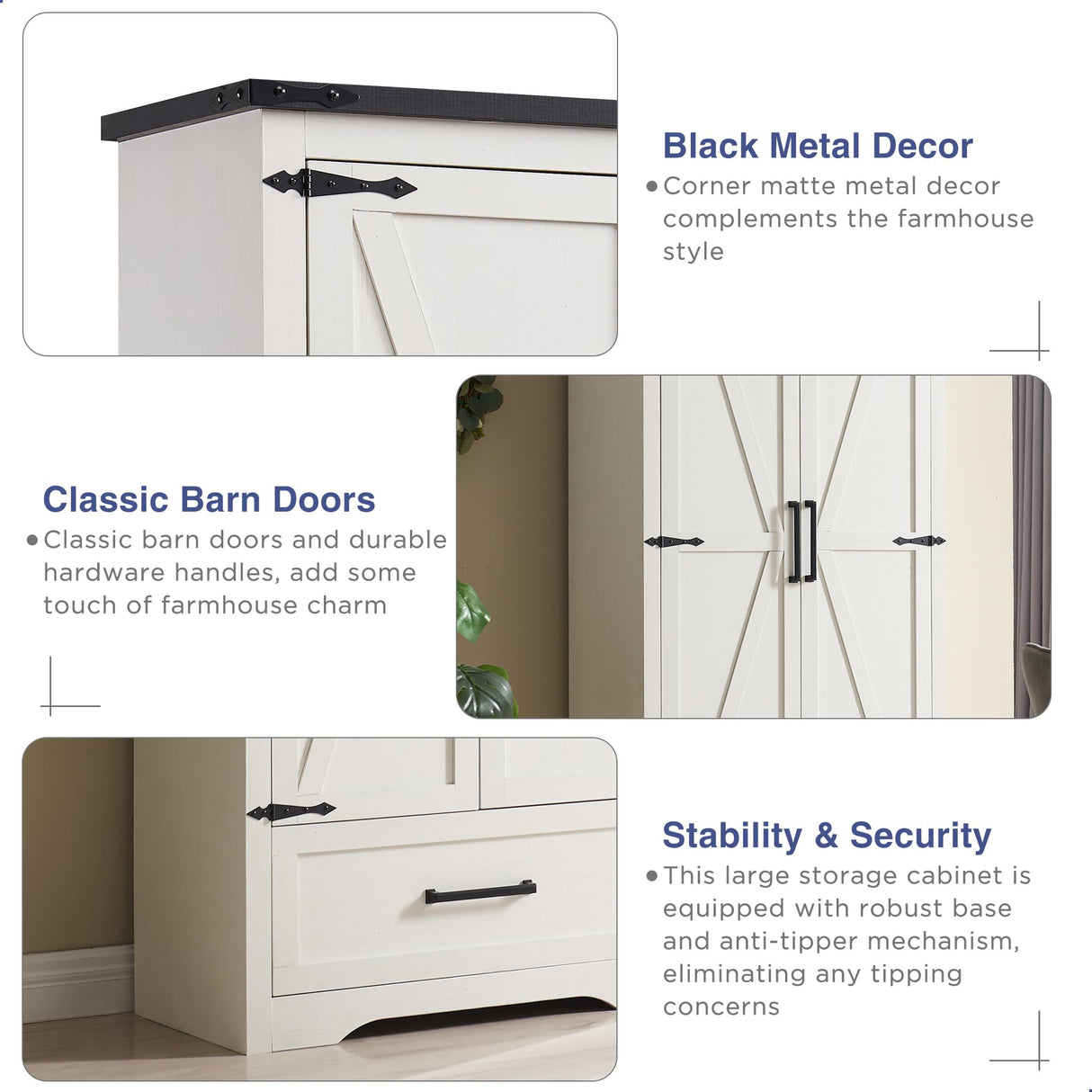 Farmhouse 72" Tall Storage Cabinet with Adjustable Shelves, Drawer & Barn Doors by JXQTLINGMU JXQTLINGMU