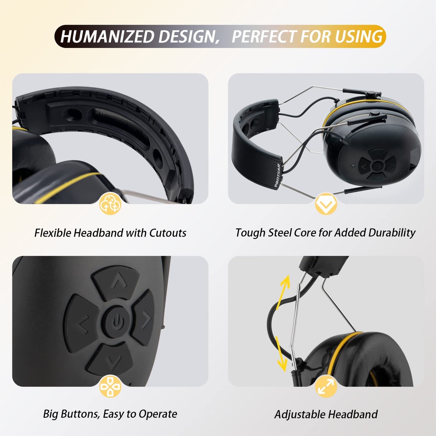 inf protear (Upgraded E6850 Bluetooth Hearing Protection with Integrated Microphone, High-Fidelity Speakers,48H+Playtime, Ideal Ear Muffs for Noise - WoodArtSupply