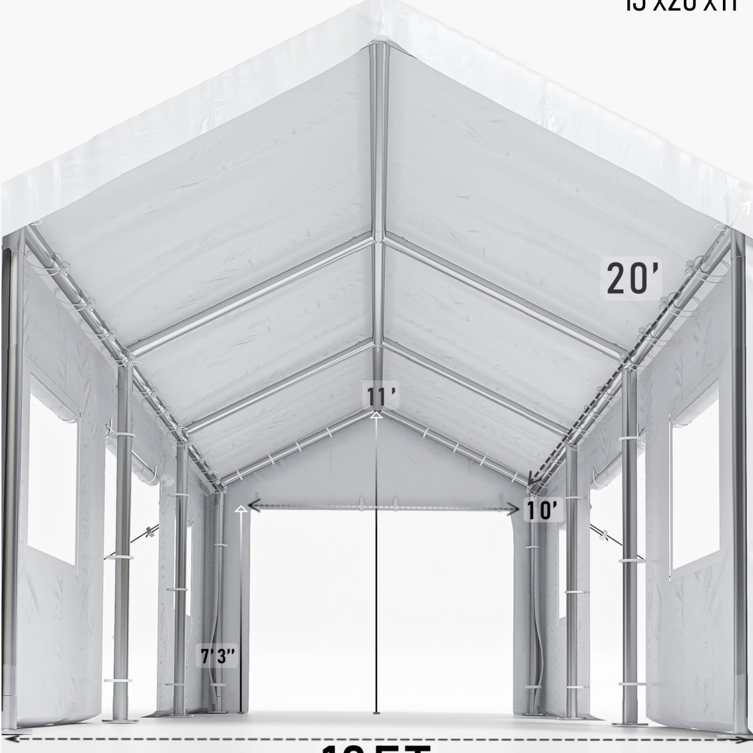 DEXSO Carport 13'x20' Heavy Duty Portable Garage, 1.0 mm Steel Poles & 180 g PE Waterproof Canopy, with Front & Rear Doors, 2 Side Doors, and 4 DEXSO