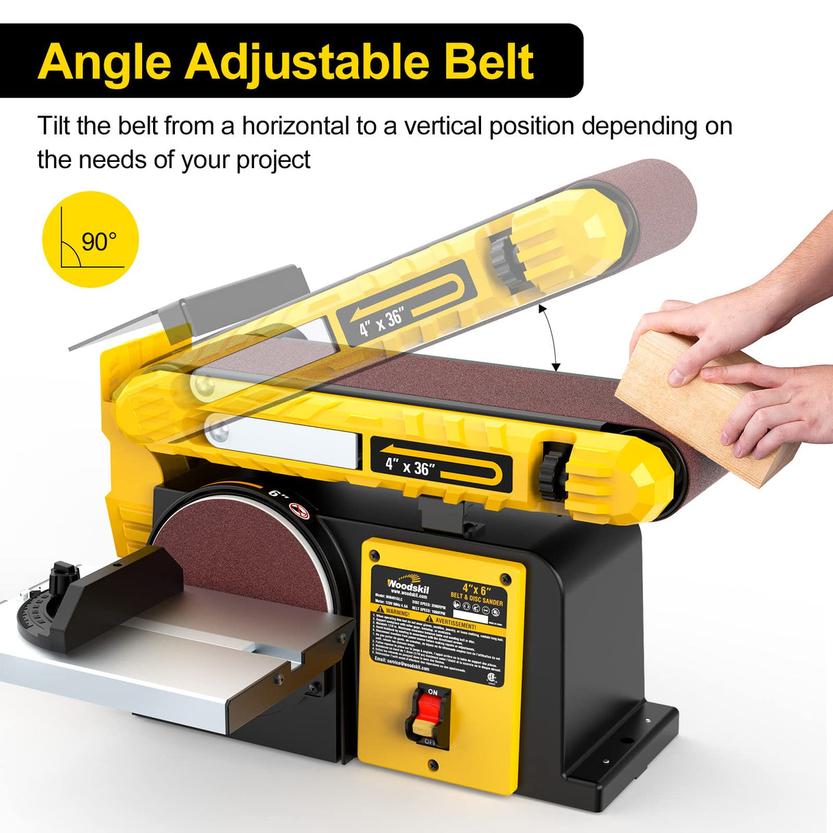 Woodskil 4.5-Amp Belt Disc Sander Combo, 4 x 36 in. Belt and 6 in. Disc Sander with 3/4HP Motor, Belt Sander for Woodworking with Base, Bench Sander Woodskil