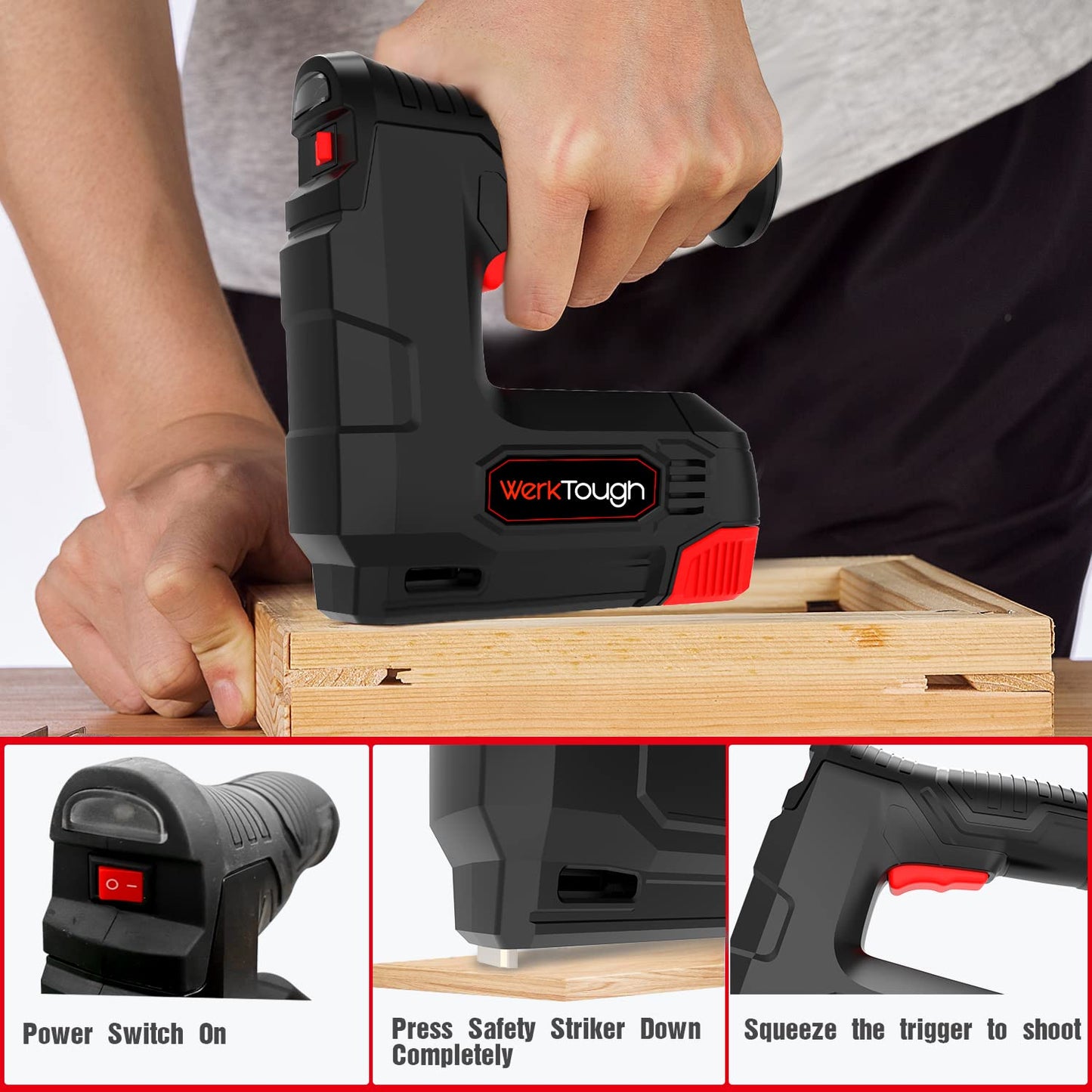 Powertough 4v Cordless Staple Gun/Brad Nailer 2 in 1 Free Staple USB Cable 2000pcs Free Staple and Brad Nails(T90:8mmx1000+6mmx500pcs, 18GA:10mmx500) - WoodArtSupply