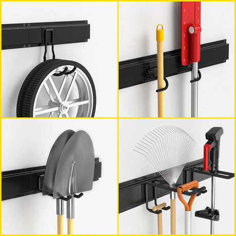 Ailadl Wall Mount Tool Storage Rack, 15 PCS Heavy Duty Steel Yard Garden Tool Organizer, Garage Tool Organizer Wall Mounted Storage System Hold Up to Ailadl