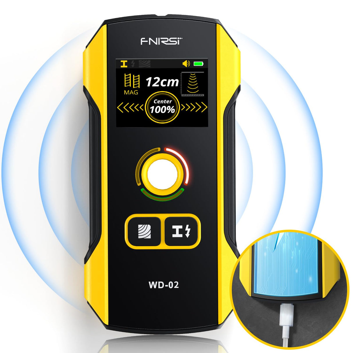 Stud Finder Wall Scanner - FNIRSI Upgraded WD-02 TFT Display Electronic Stud Detector with HPC Chip, Wall Scanner with Positioning Hole for Center FNIRSI