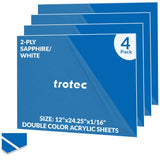 Trotec TroLase | 12"x24.25" x1/16", 4 Pcs | Sapphire/White | 2 Ply | Modified Acrylic | Laser Engraving Double Color Plastic Sheet | Engraving Blanks TROTEC