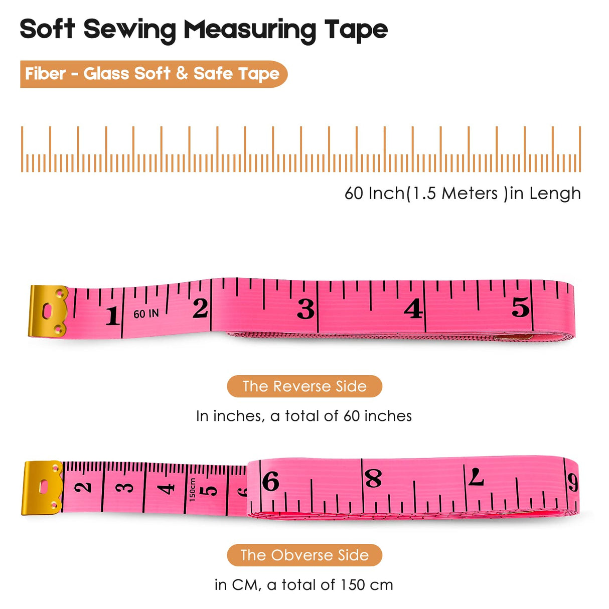 2 Pack Tape Measure Measuring Tape for Body Fabric Sewing Tailor Cloth Knitting Vinyl Home Craft Measurements, 60-Inch Soft Fashion Pink & iBayam